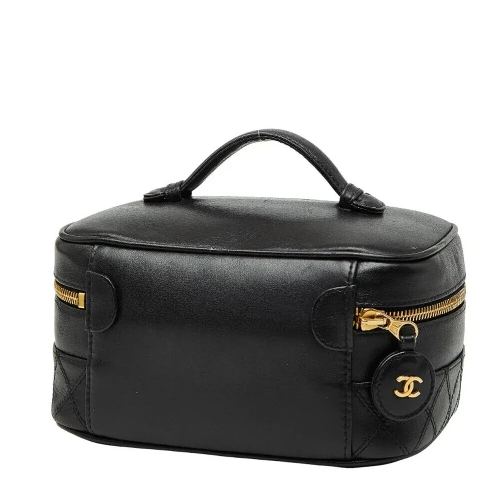 CHANEL Black Lambskin Leather Vanity Bag